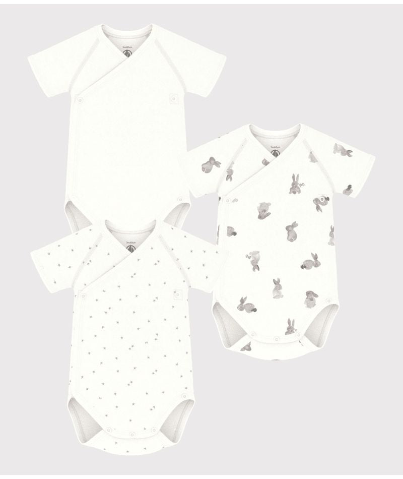 Baby 3 Pack SS Crossover Printed Bodysuits- bunny