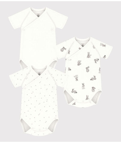 Baby 3 Pack SS Crossover Printed Bodysuits- bunny