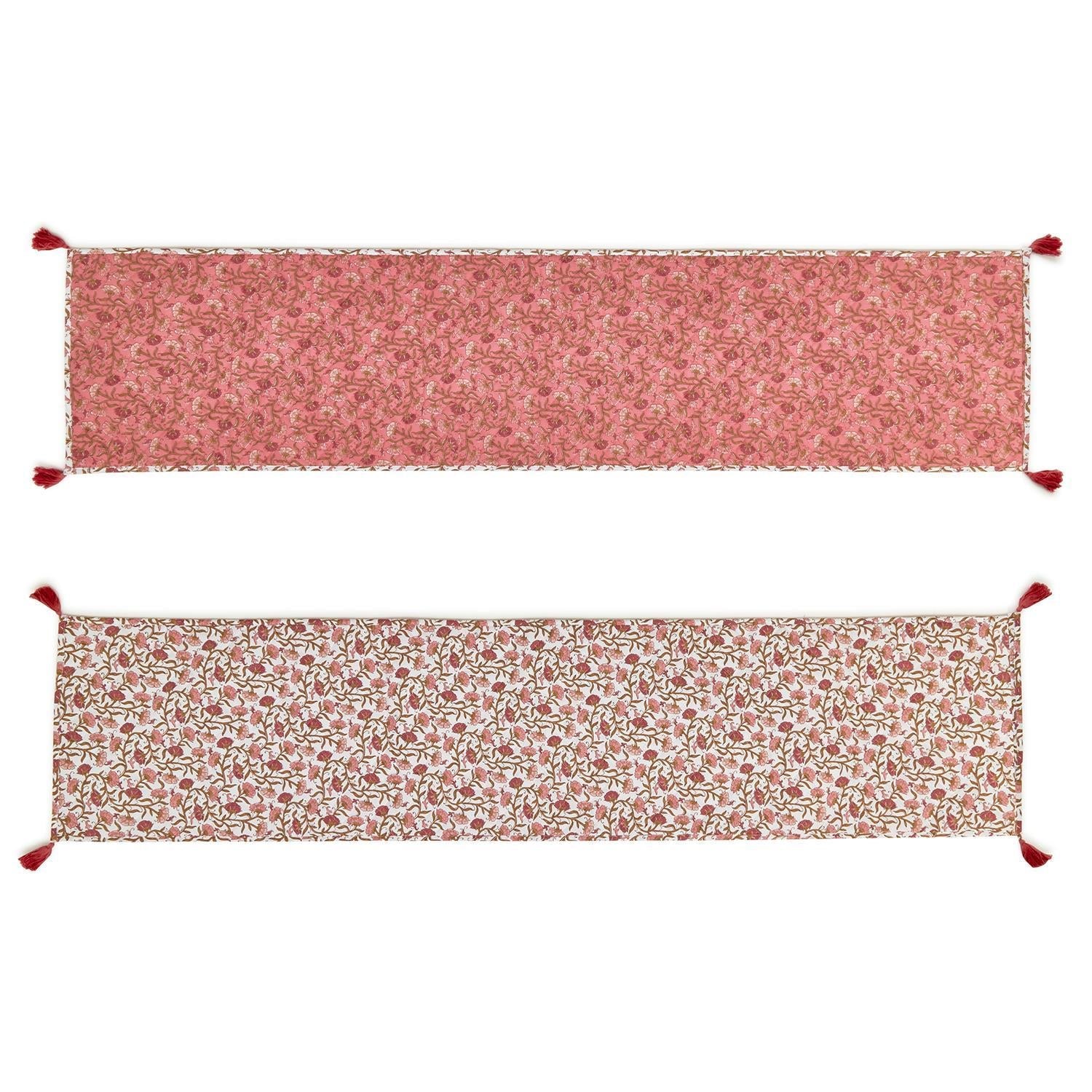 Autumn Blush Quilted Double-Sided Reversible Table Runner with Tassels