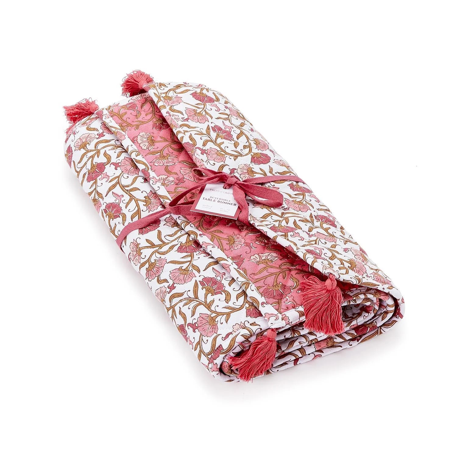 Autumn Blush Quilted Double-Sided Reversible Table Runner with Tassels