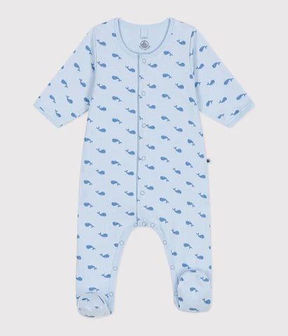 Baby Boy Whale Print Footie With Attached Bodysuit