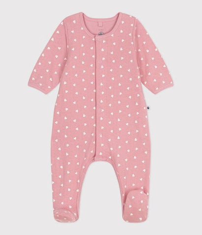 Baby Girl Heart Print Footie With Attached Bodysuit