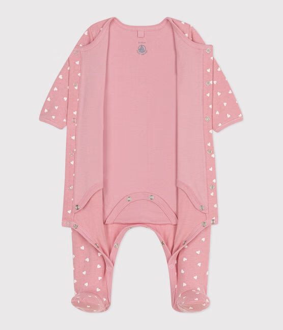 Baby Girl Heart Print Footie With Attached Bodysuit