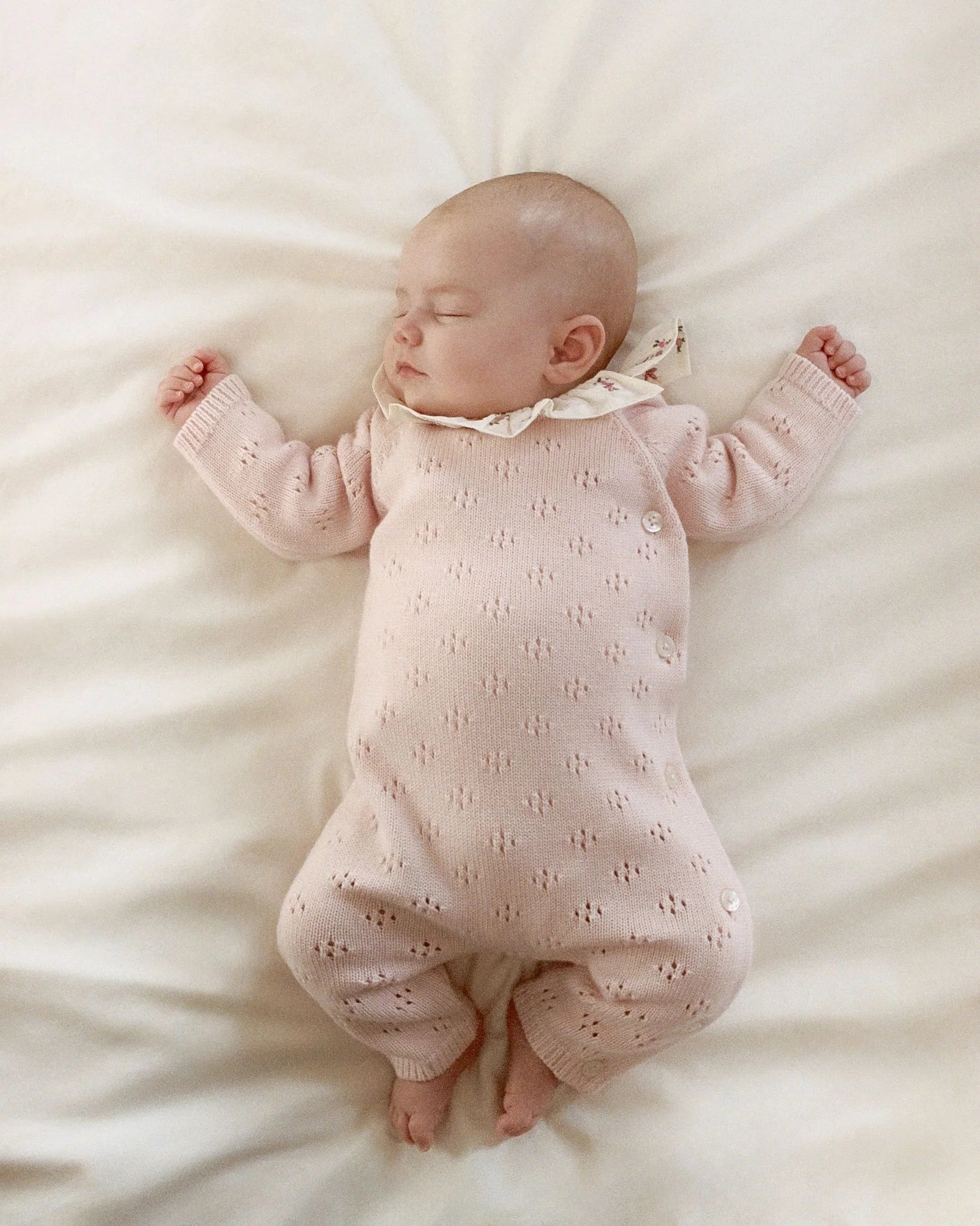 Knit Long Sleeve Romper with Floral Collar