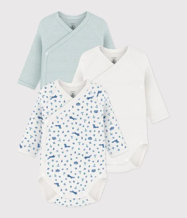 Baby Boy 3-Pack Long Sleeve Crossover Bodysuits