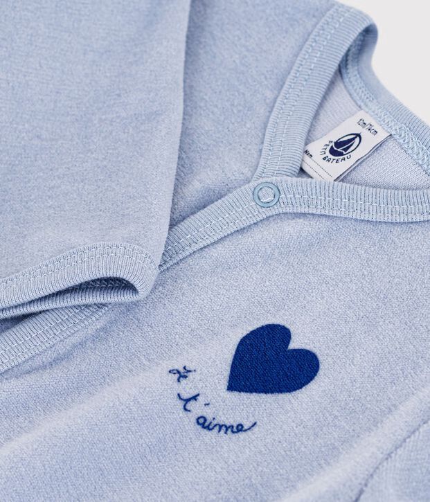 Blue Front Snap Velour Footie with Heart Detail
