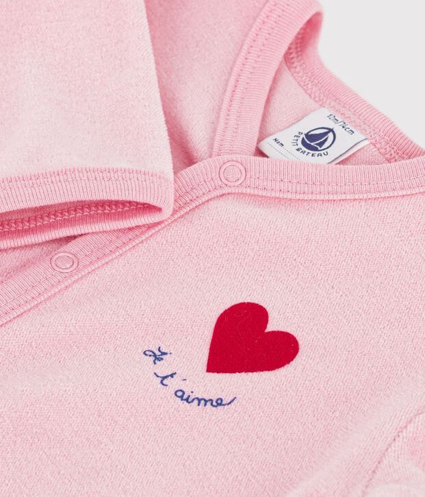 Front Snap Velour Footie With Heart Detail