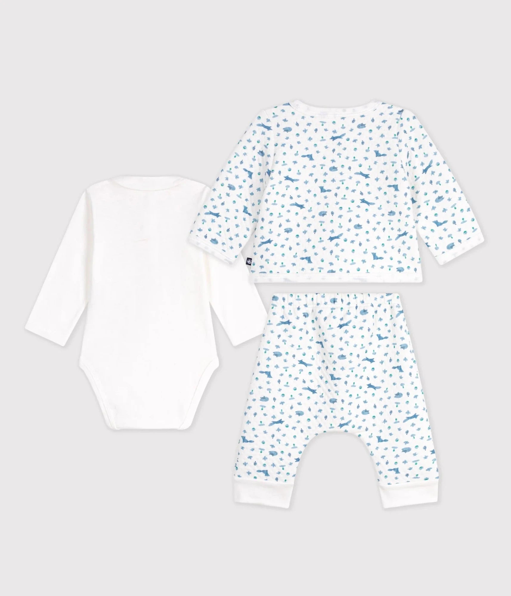 3-Piece Set: Long Sleeve Bodysuit, Fox Print Cardigan, and Pant