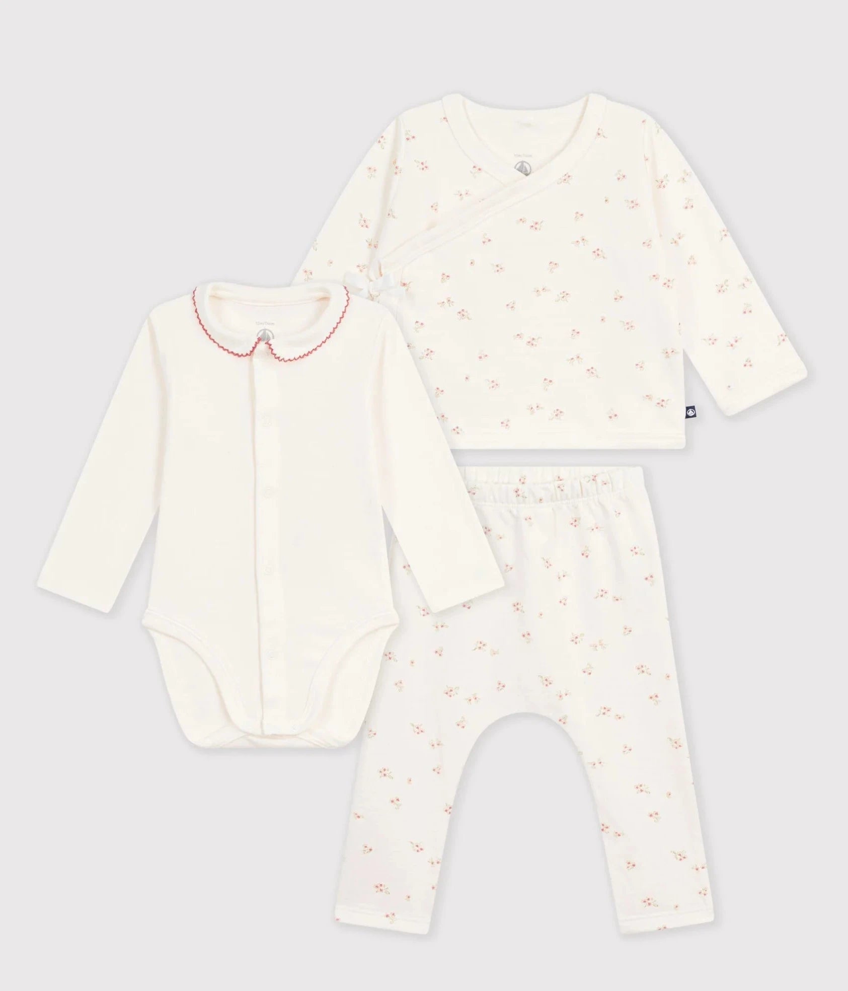 3-Piece Floral Cardigan, Bodysuit & Pants Set