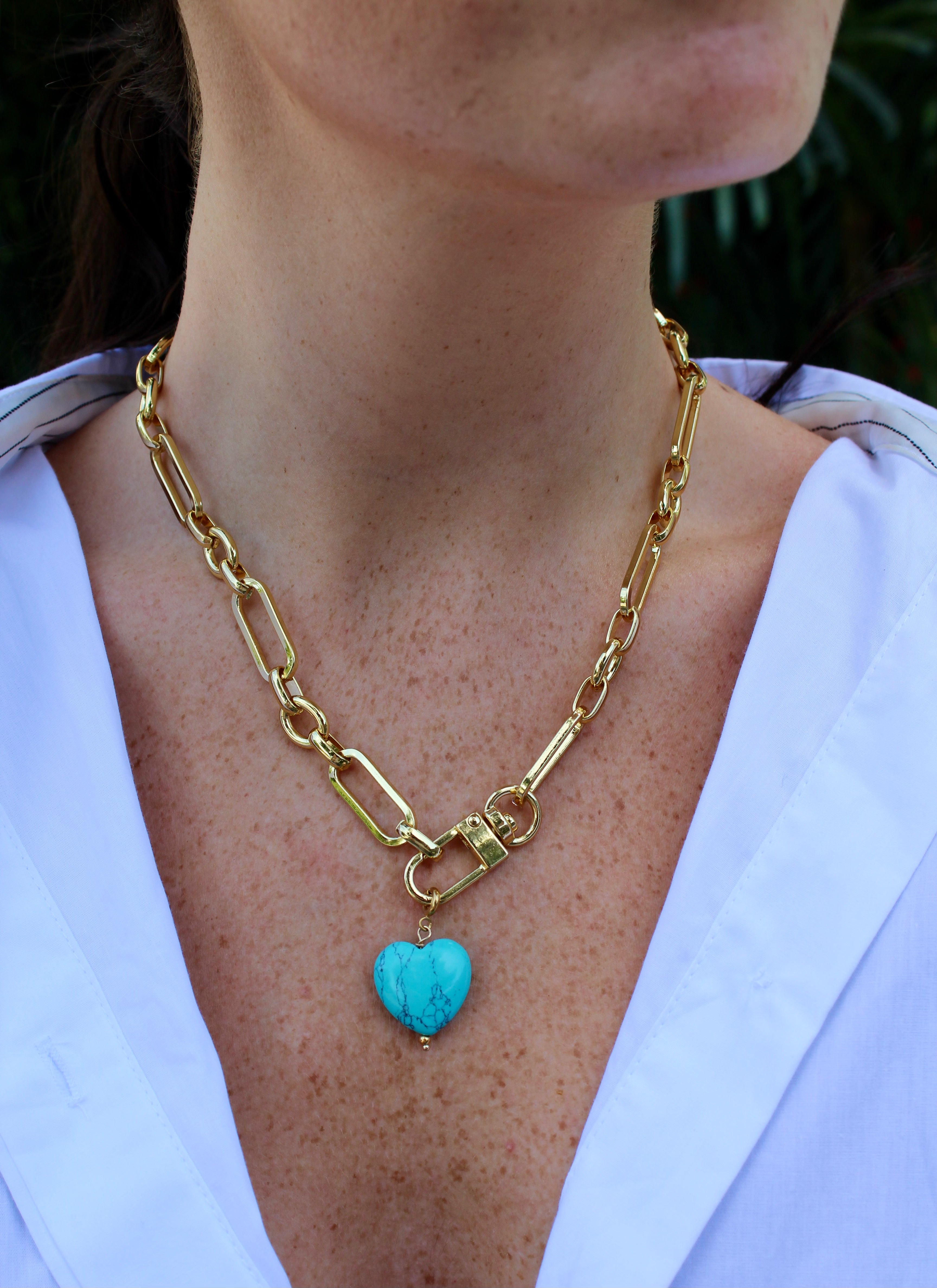 Marble Heart Charm Necklace - Turquoise