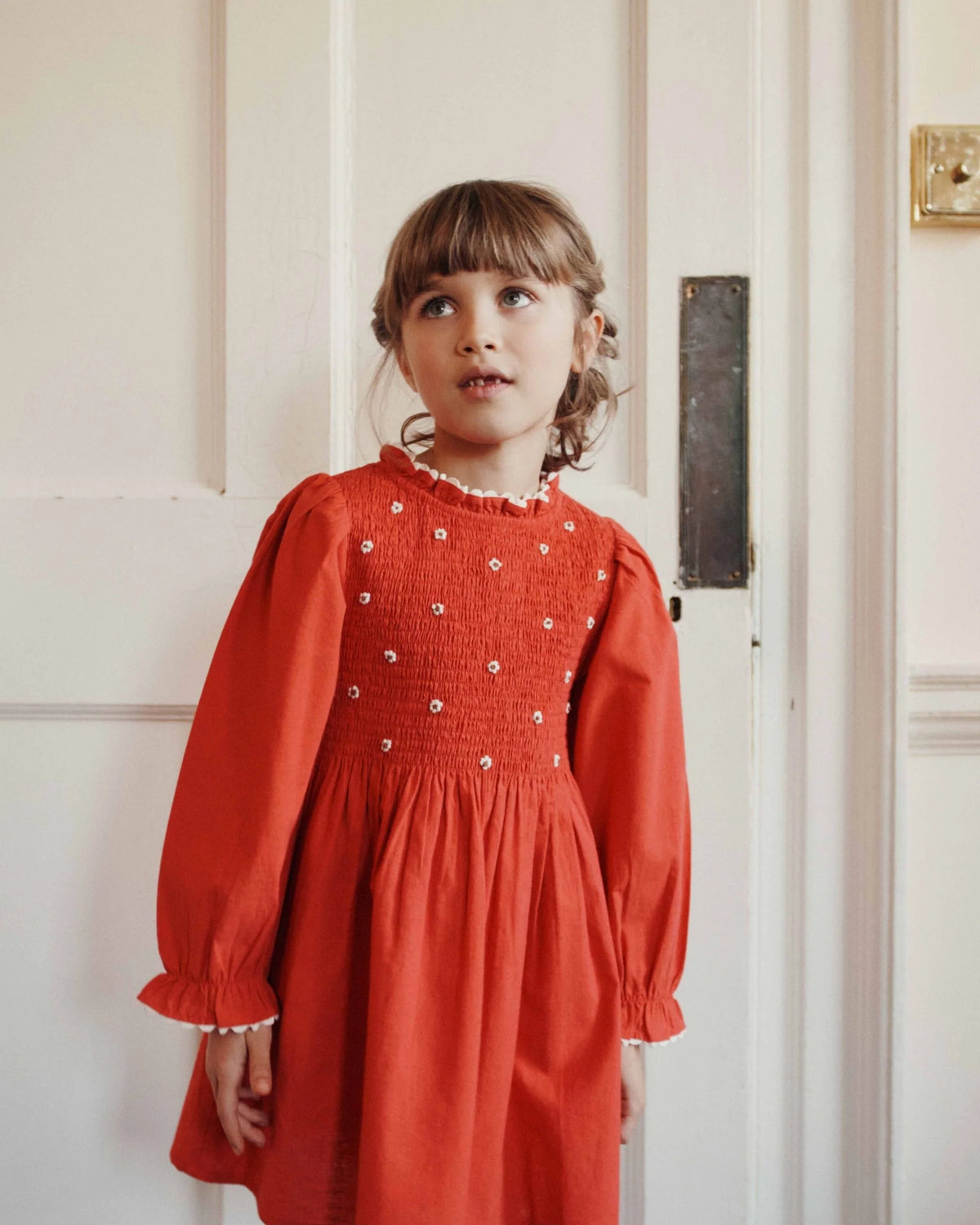 Red embroidered smocked