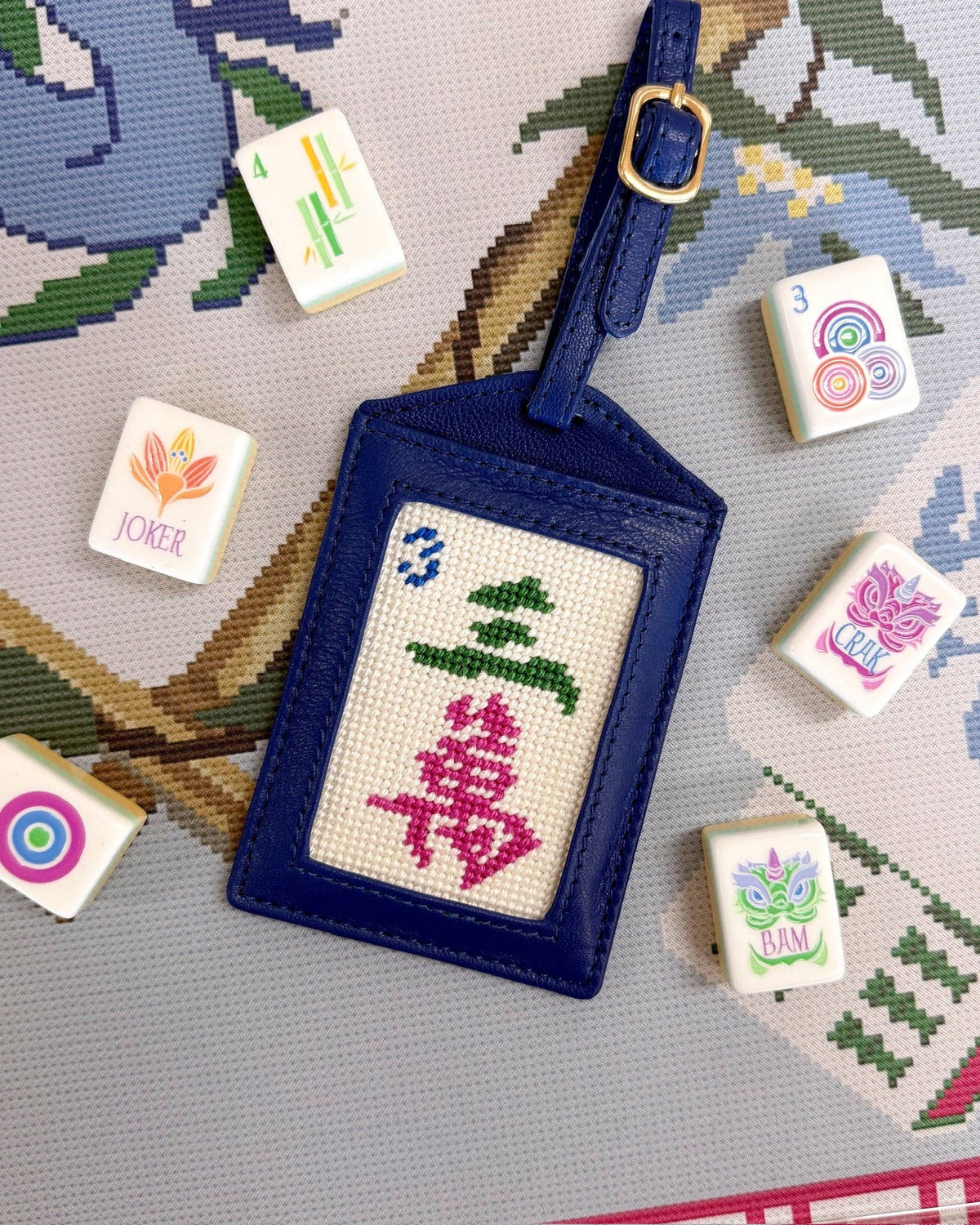 Needlepoint Three Crak Luggage Tag