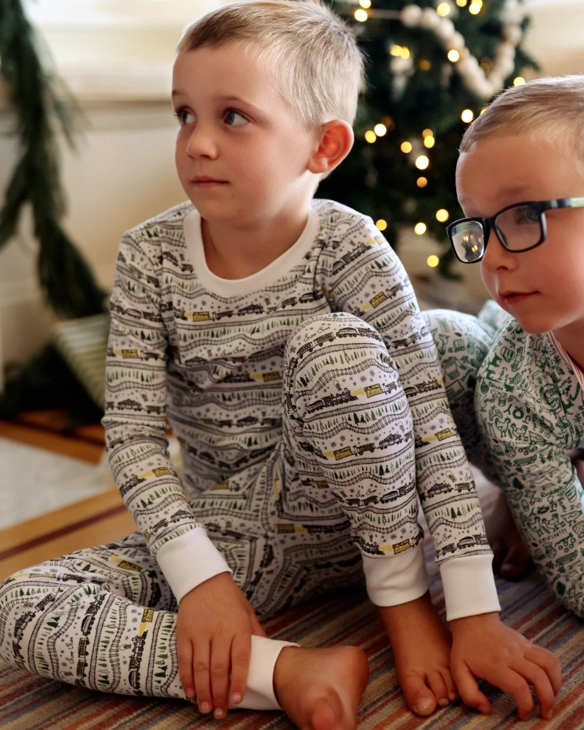 Christmas Trains Two Piece Kids Pajamas