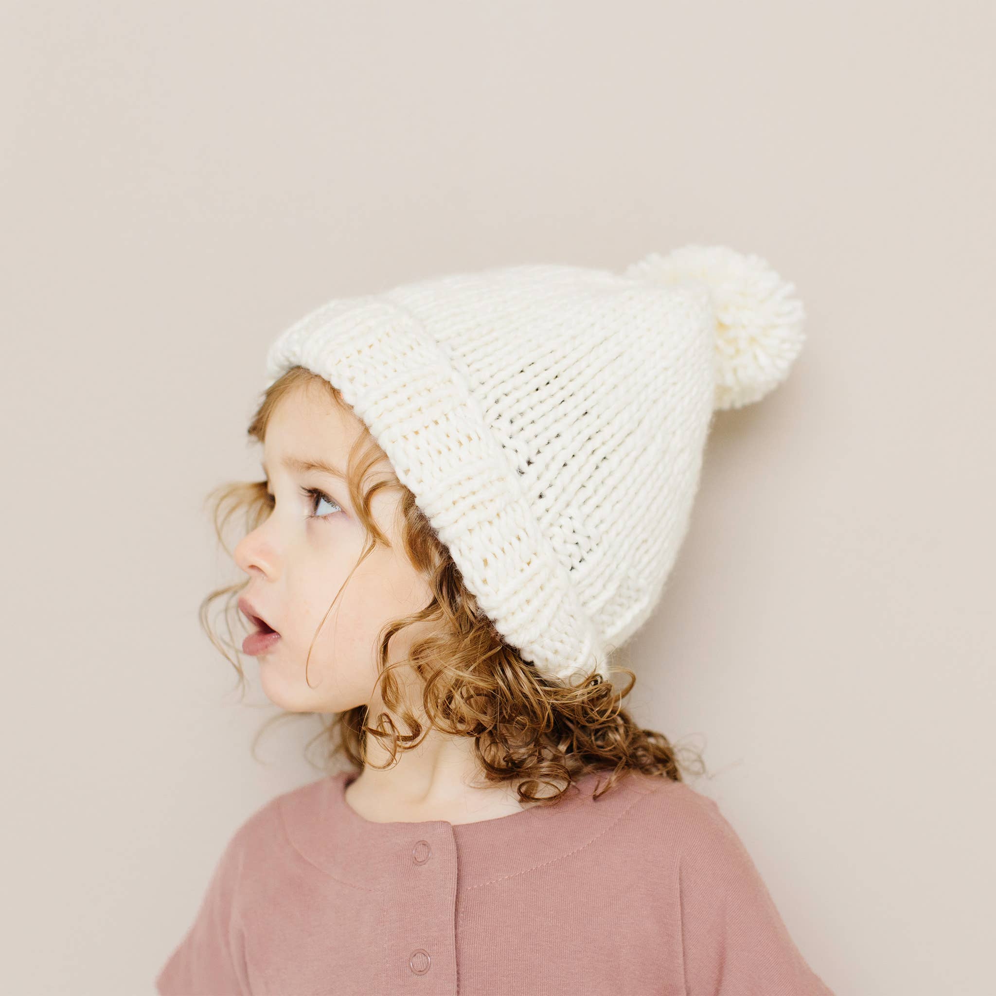 Classic Pom Hat, Cream Baby Beanie Kids Winter Clothing