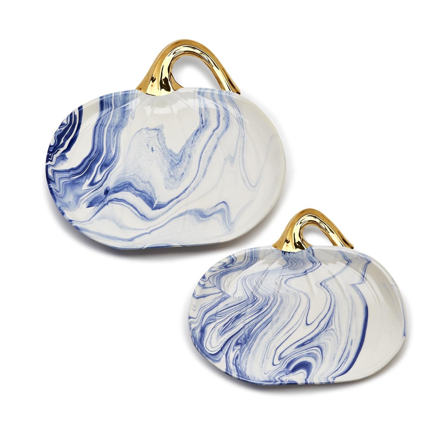 Marbled Blue & White Pumpkin Platters