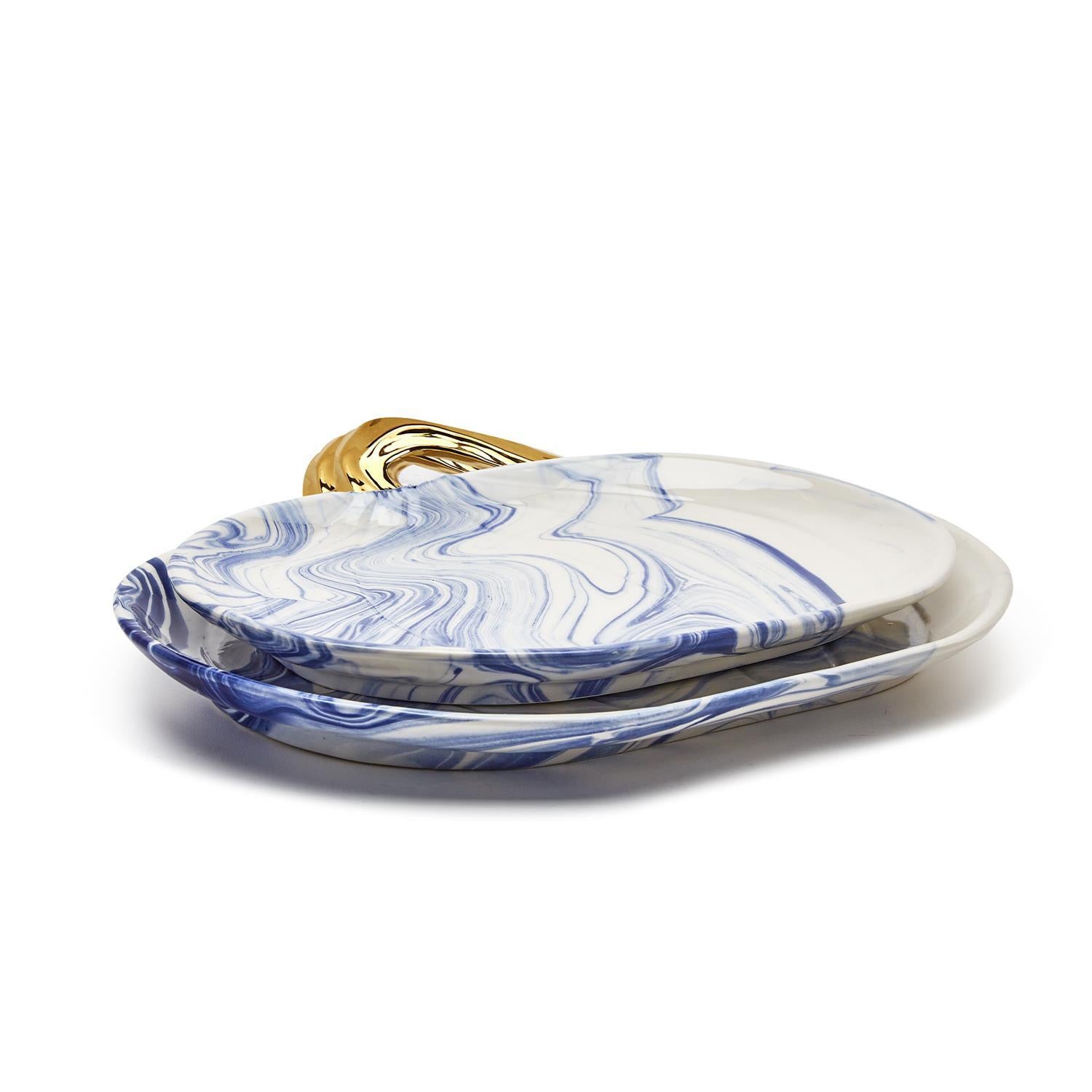 Marbled Blue & White Pumpkin Platters