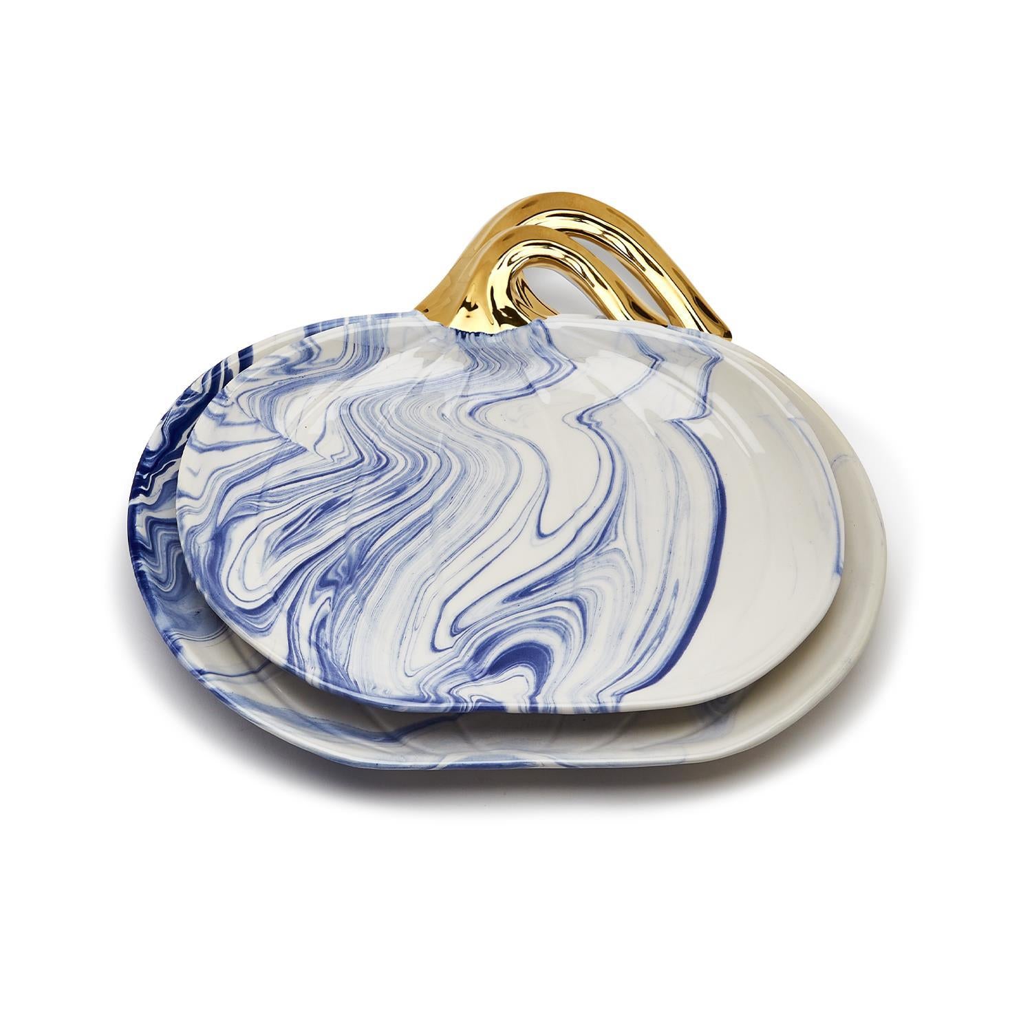 Marbled Blue & White Pumpkin Platters