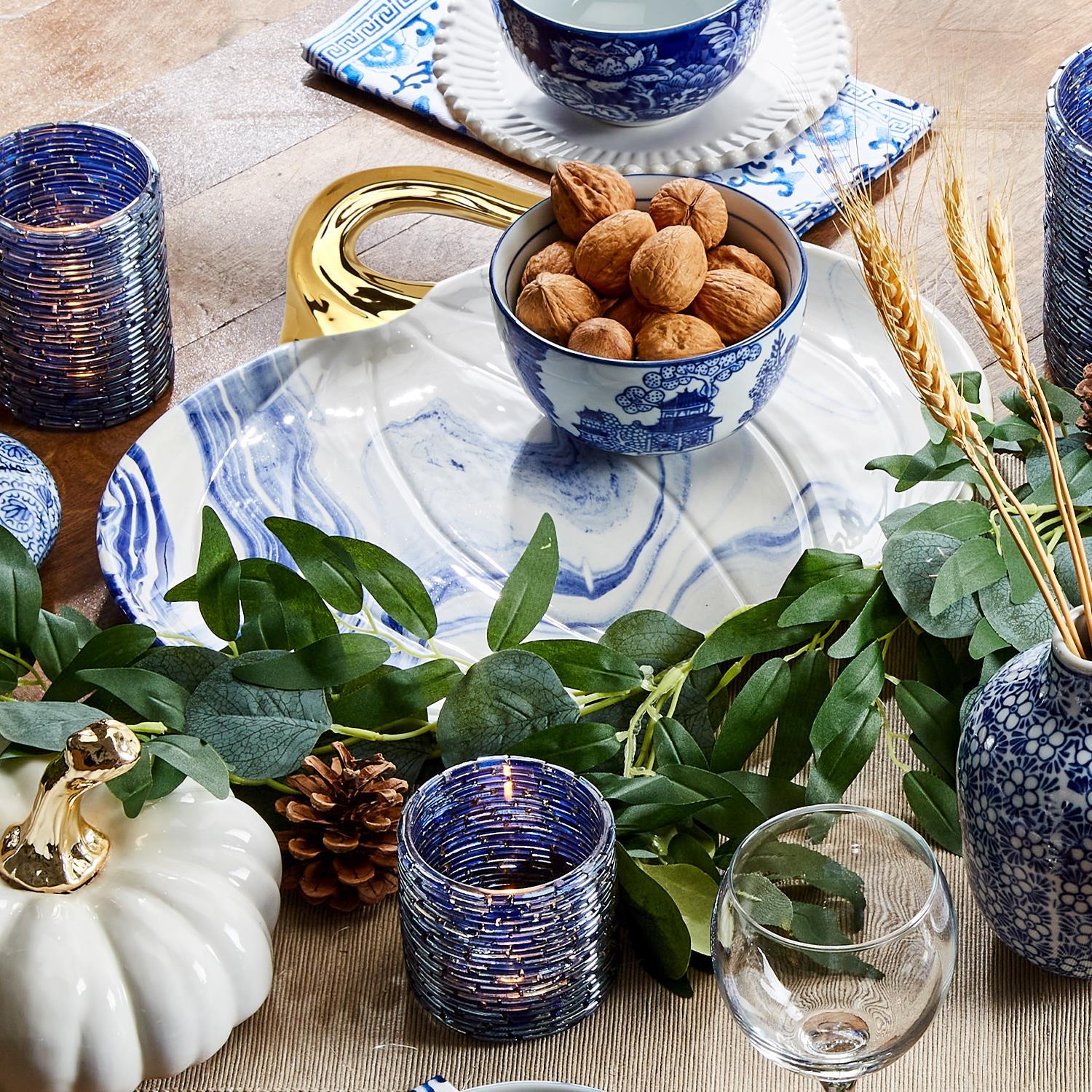 Marbled Blue & White Pumpkin Platters