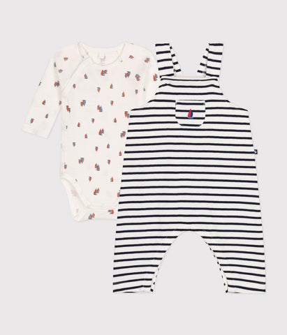 BABIES' COTTON DUNGAREES AND BODYSUIT SET