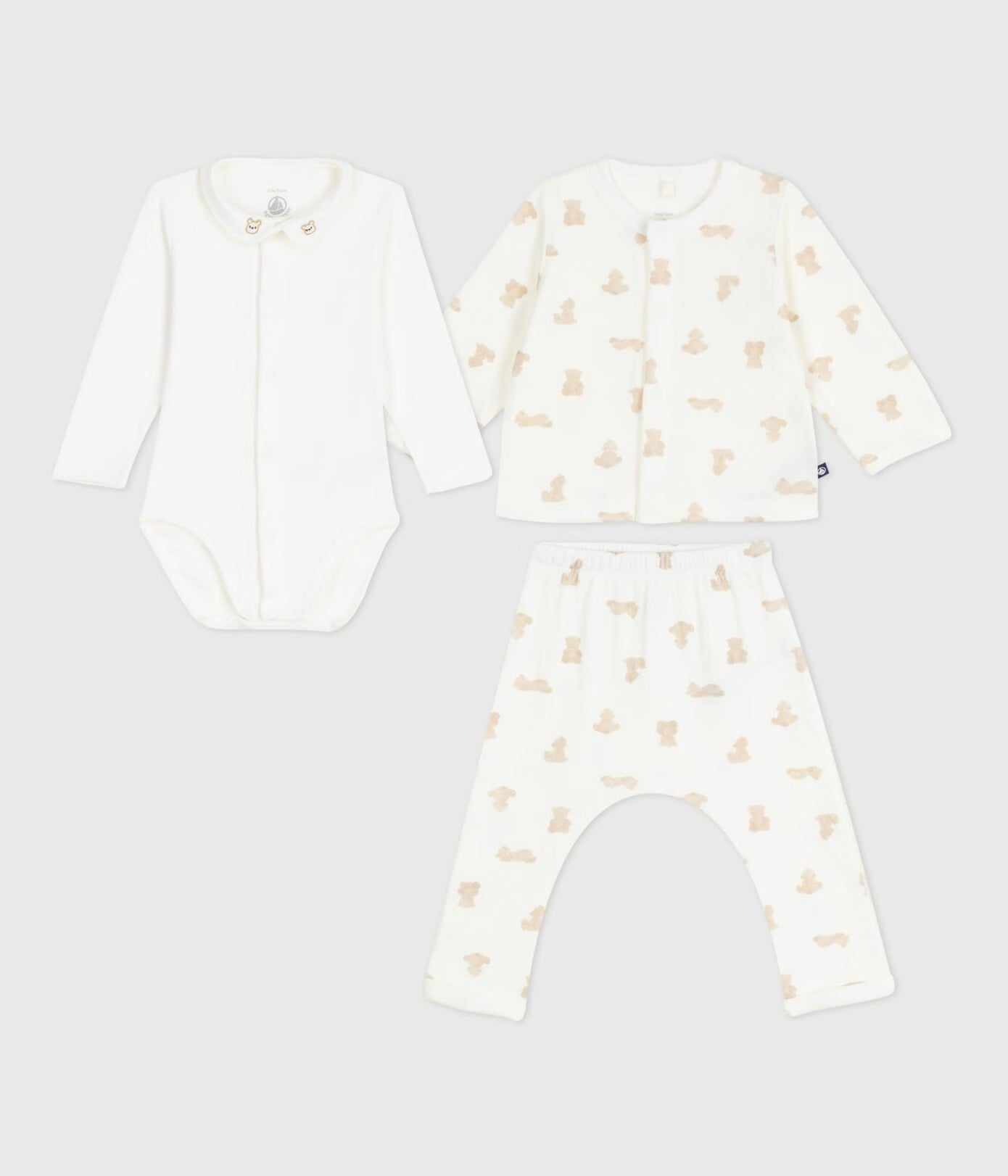 BABIES' TEDDY BEAR PRINT COTTON 3-PIECE GIFT SET