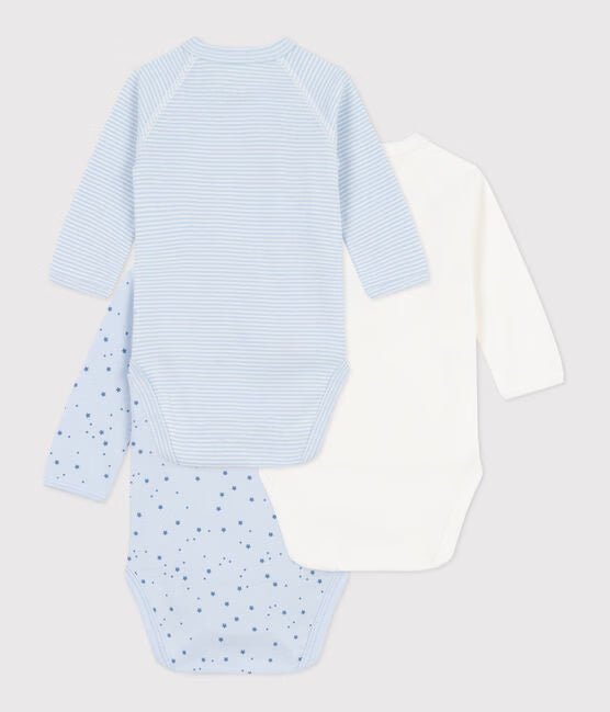 3 PACK OF BABIES' LONG-SLEEVED PRINTED COTTON WRAPOVER BODYSUITS