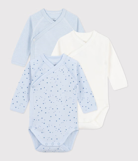 3 PACK OF BABIES' LONG-SLEEVED PRINTED COTTON WRAPOVER BODYSUITS