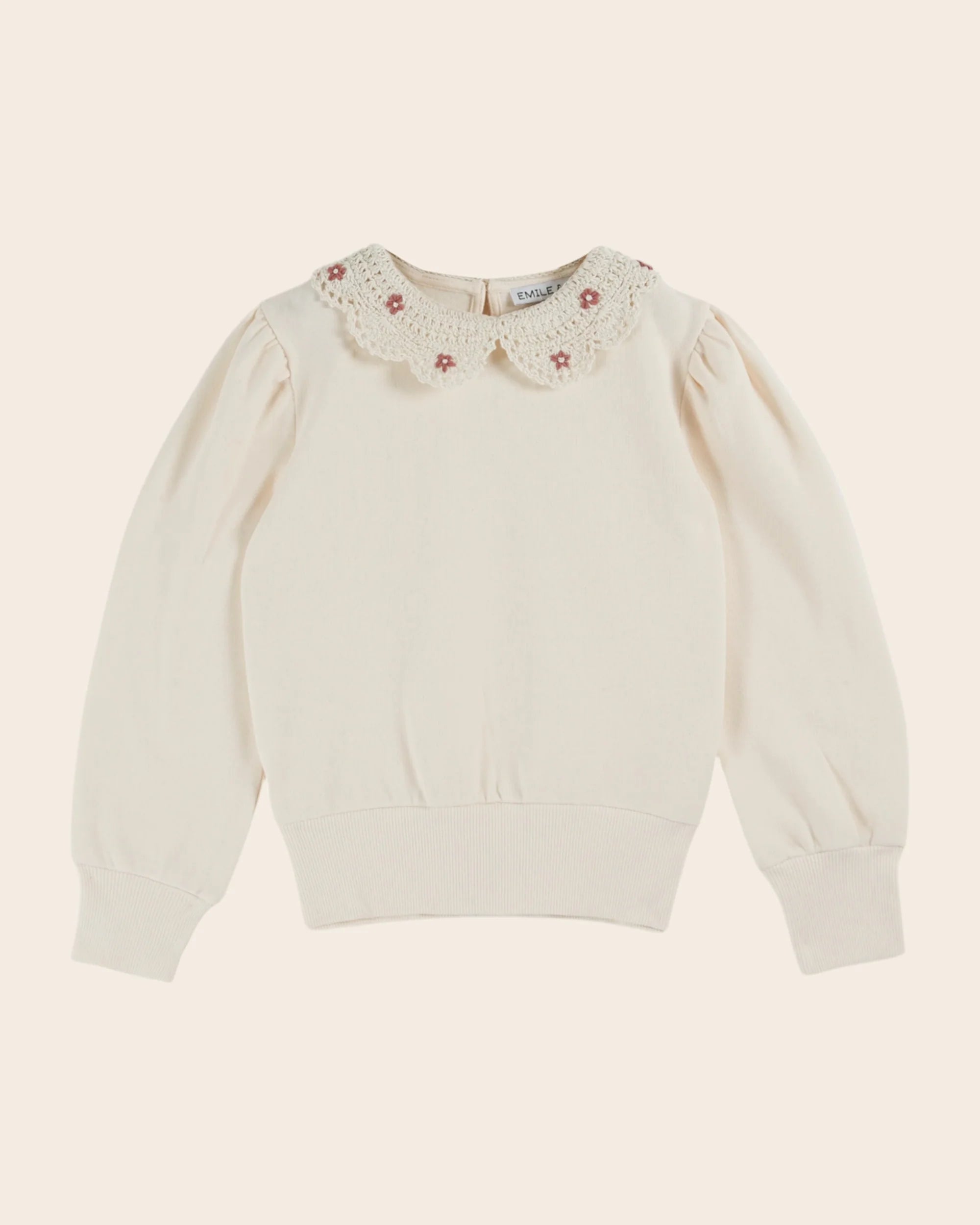 PINK ORGANIC COTTON CROCHET-NECK SWEATSHIRT