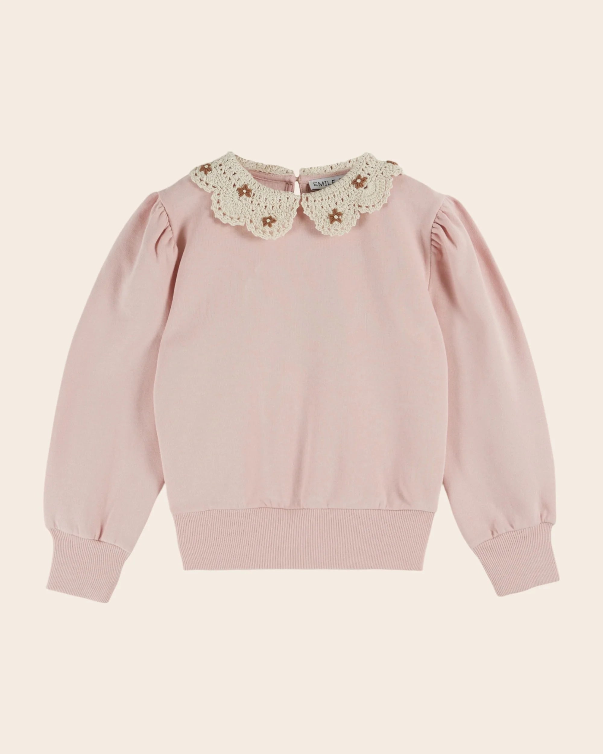 PINK ORGANIC COTTON CROCHET-NECK SWEATSHIRT