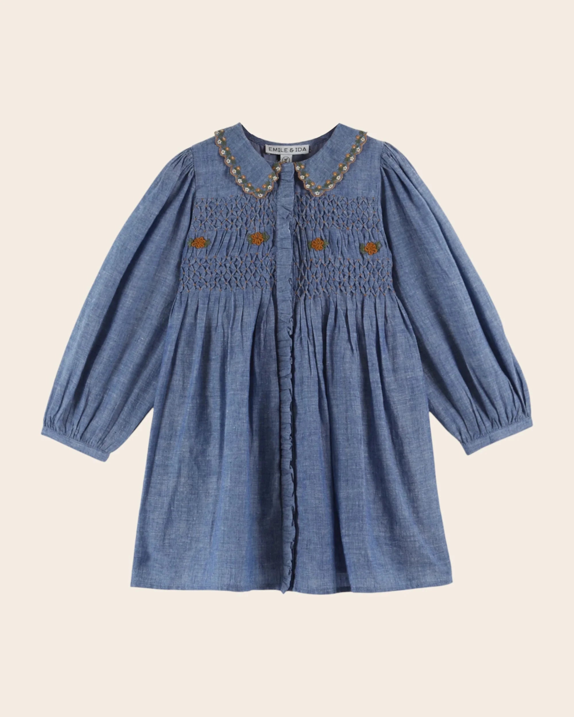 CHAMBRAY SMOCKED DRESS