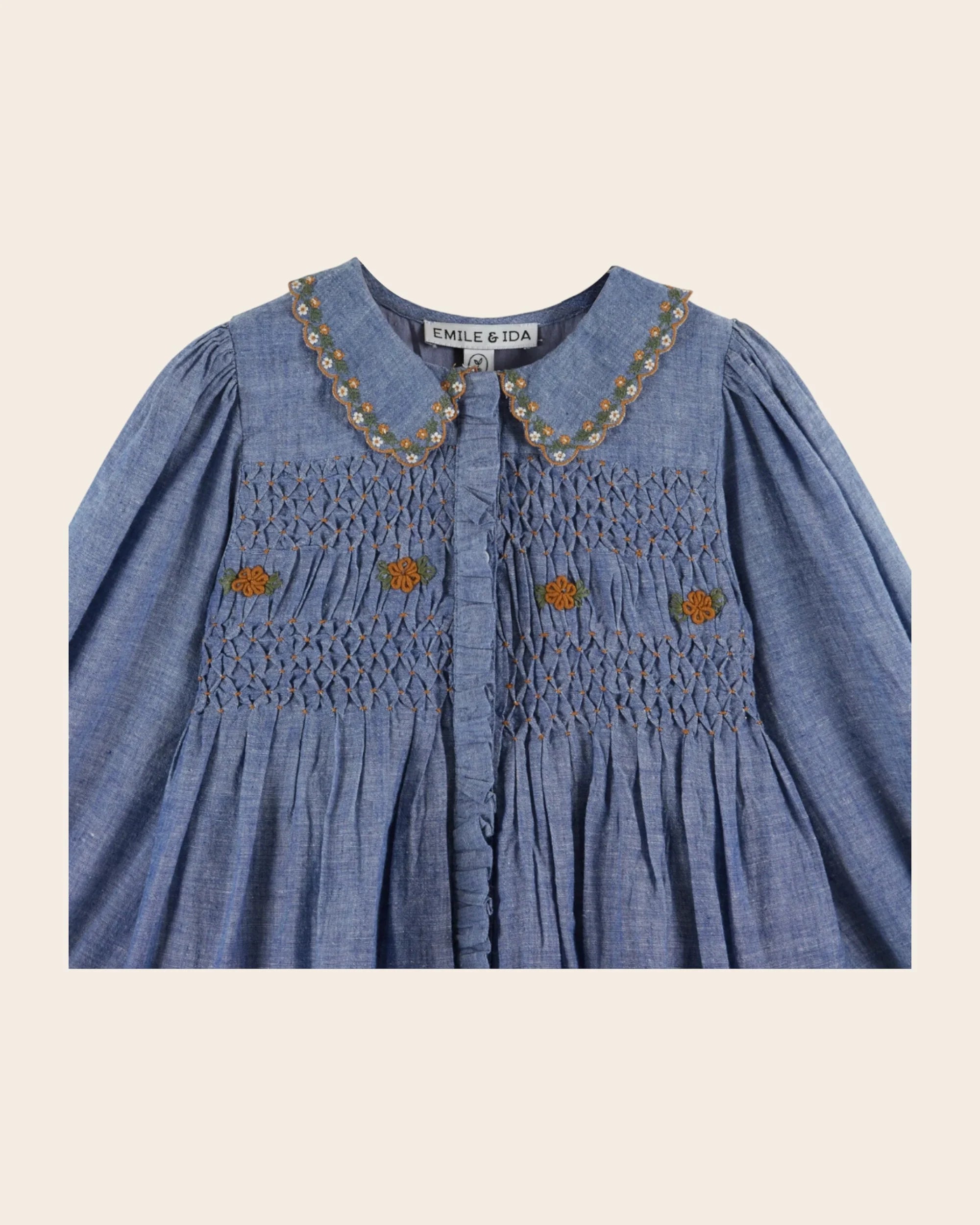CHAMBRAY SMOCKED DRESS