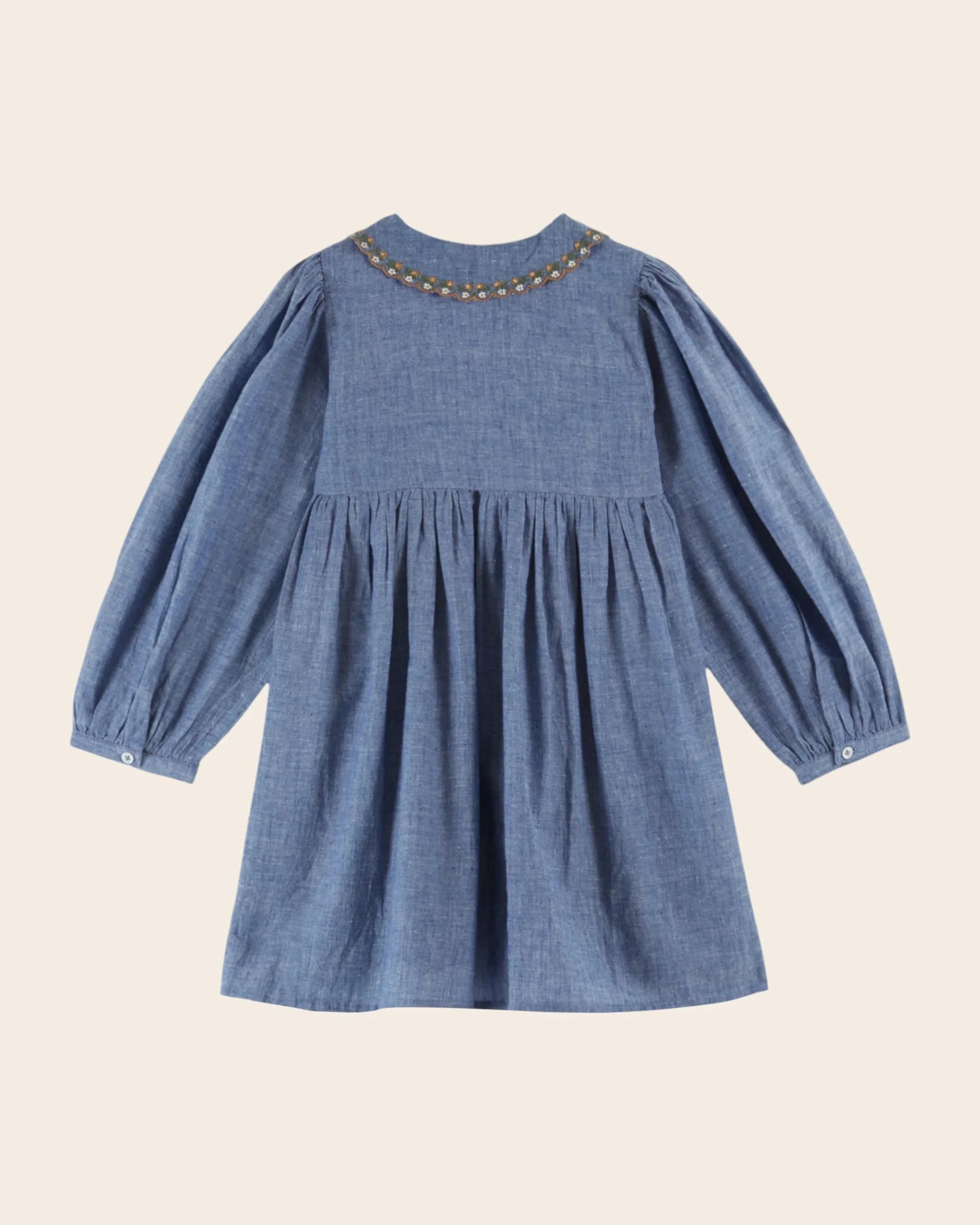 CHAMBRAY SMOCKED DRESS
