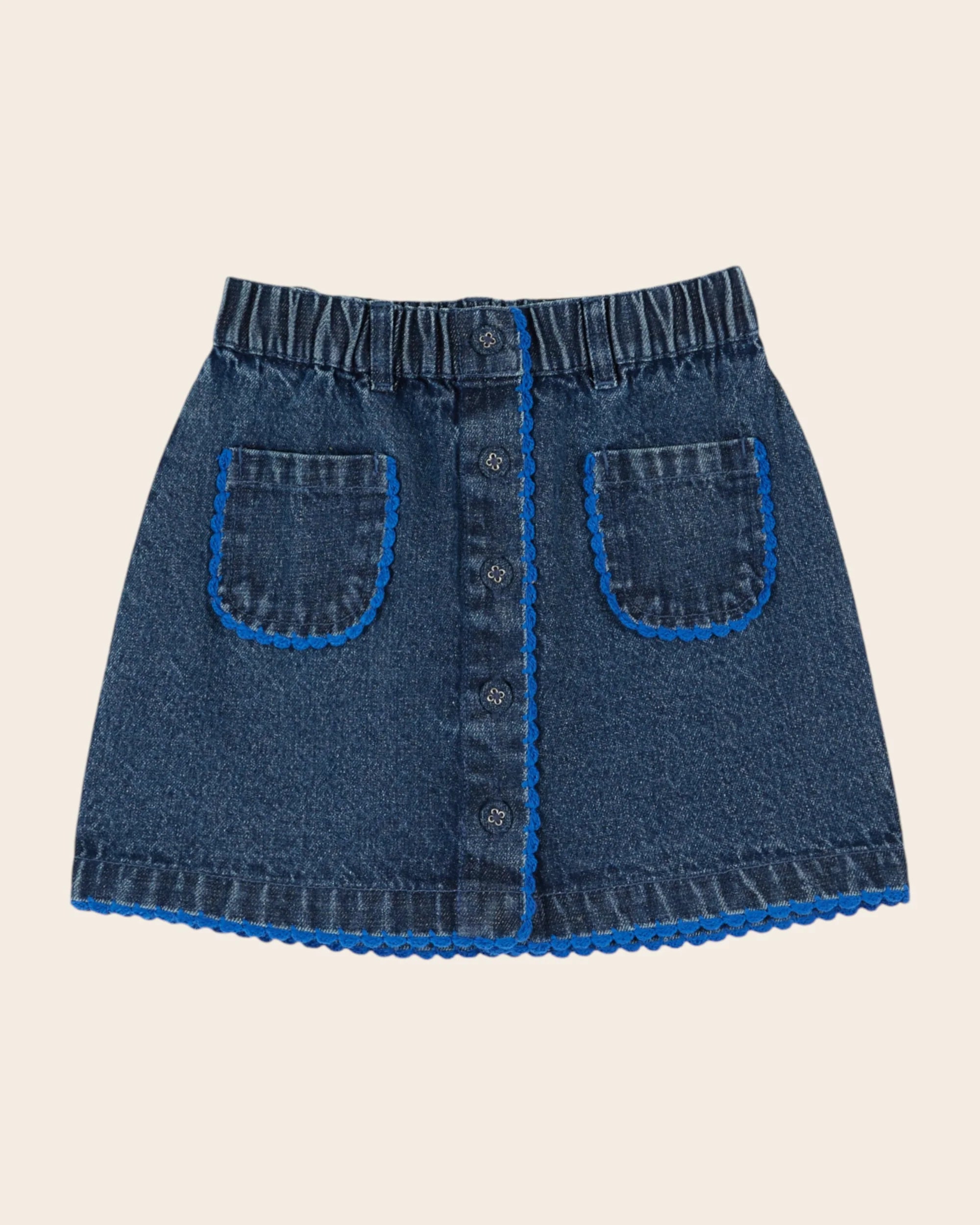 BLUE SCALLOPED DENIM SKIRT