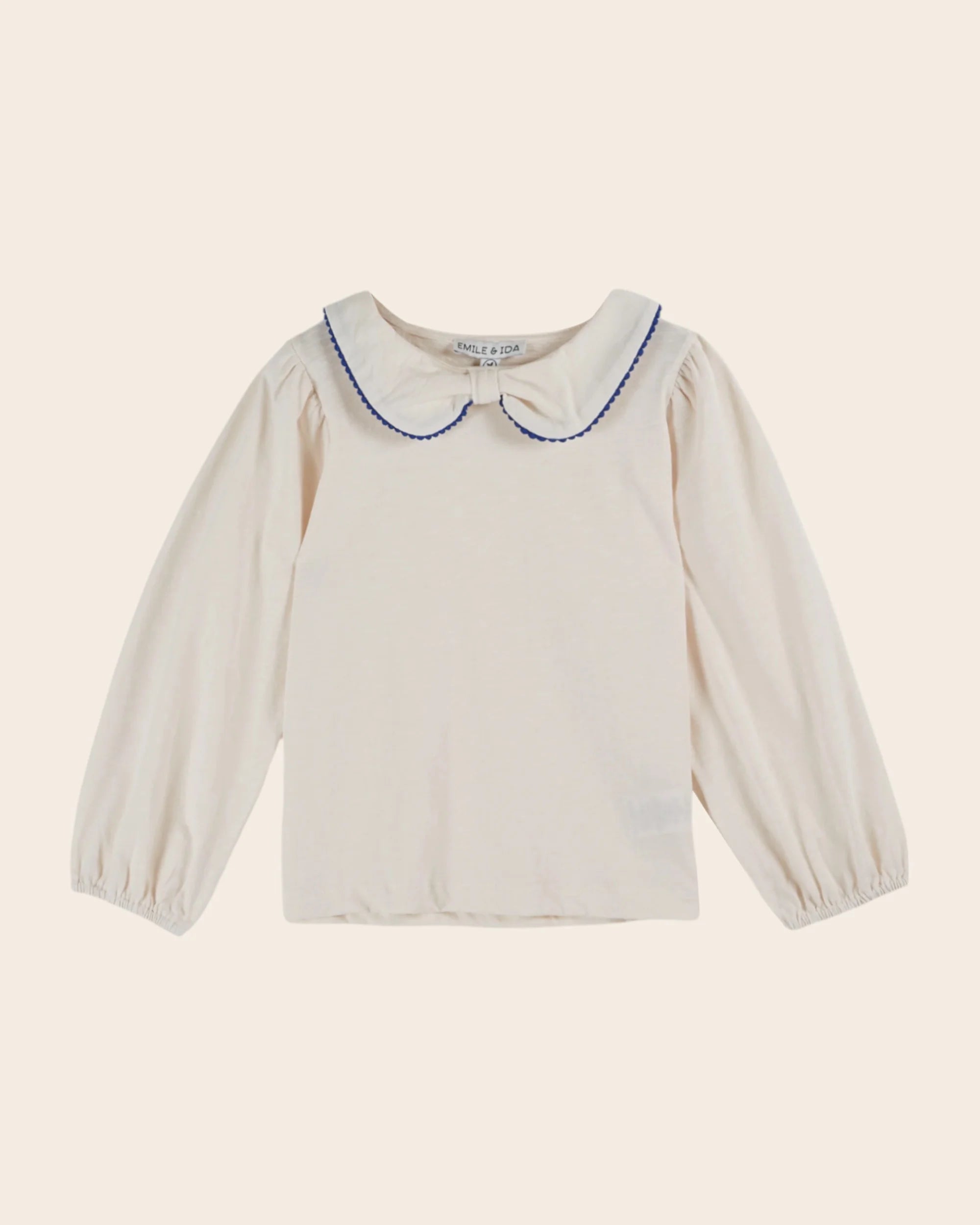CREAM ORGANIC COTTON BOW-NECK T-SHIRT