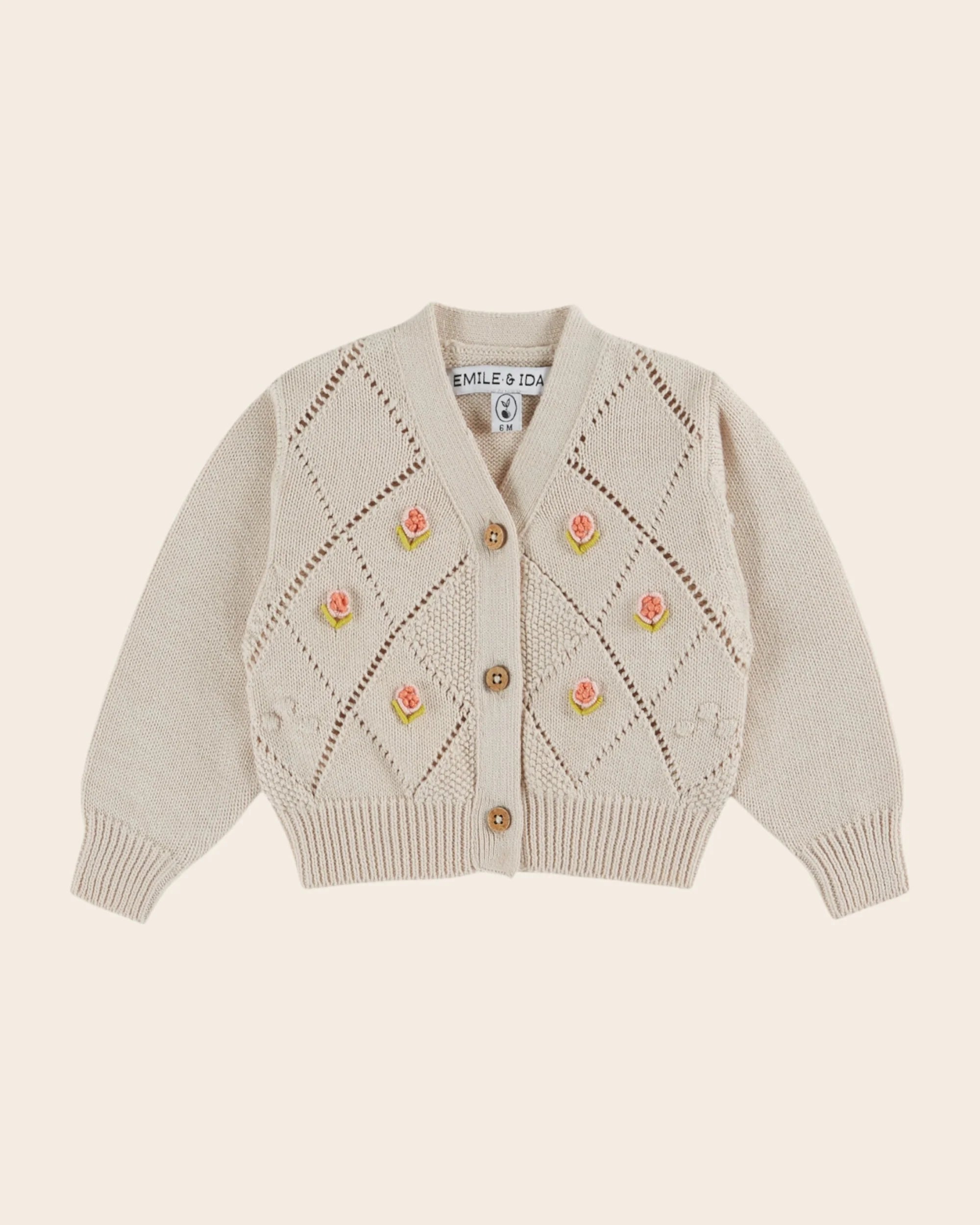 HAND-EMBROIDERED ECRU ORGANIC COTTON CARDIGAN