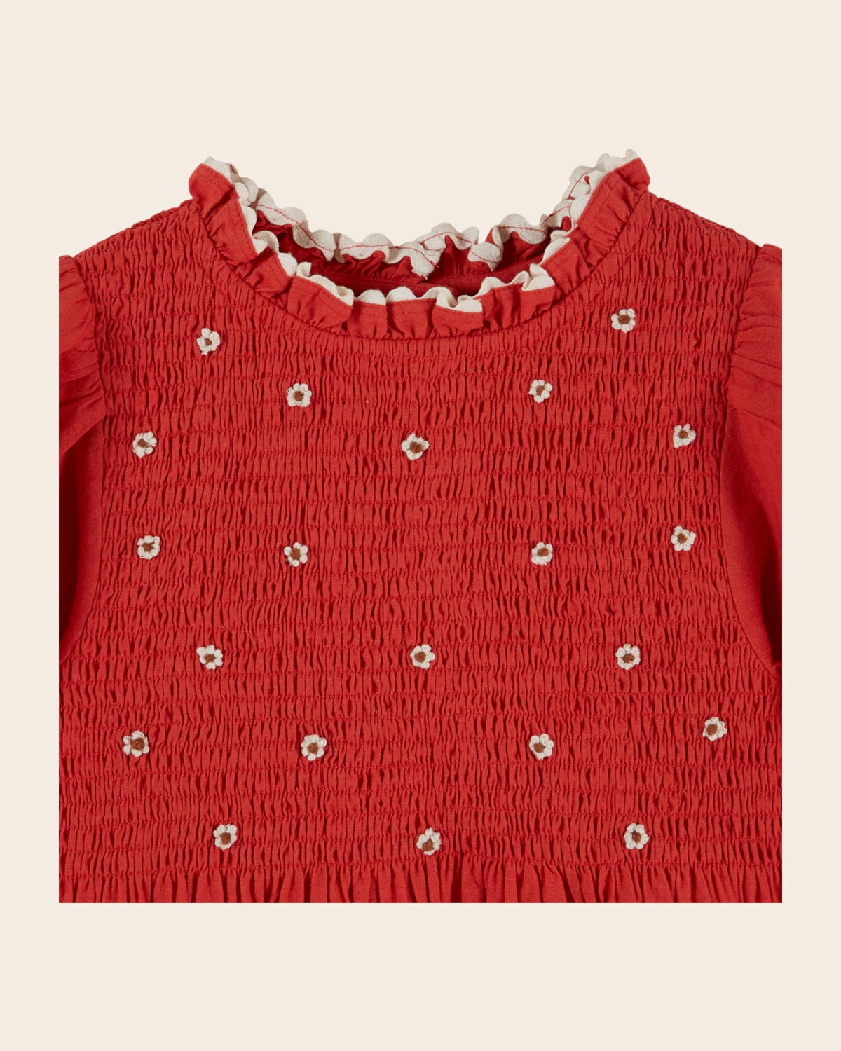 Red embroidered smocked