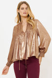 V-NECK PINTUCK BLOUSE- CAIRO GOLD