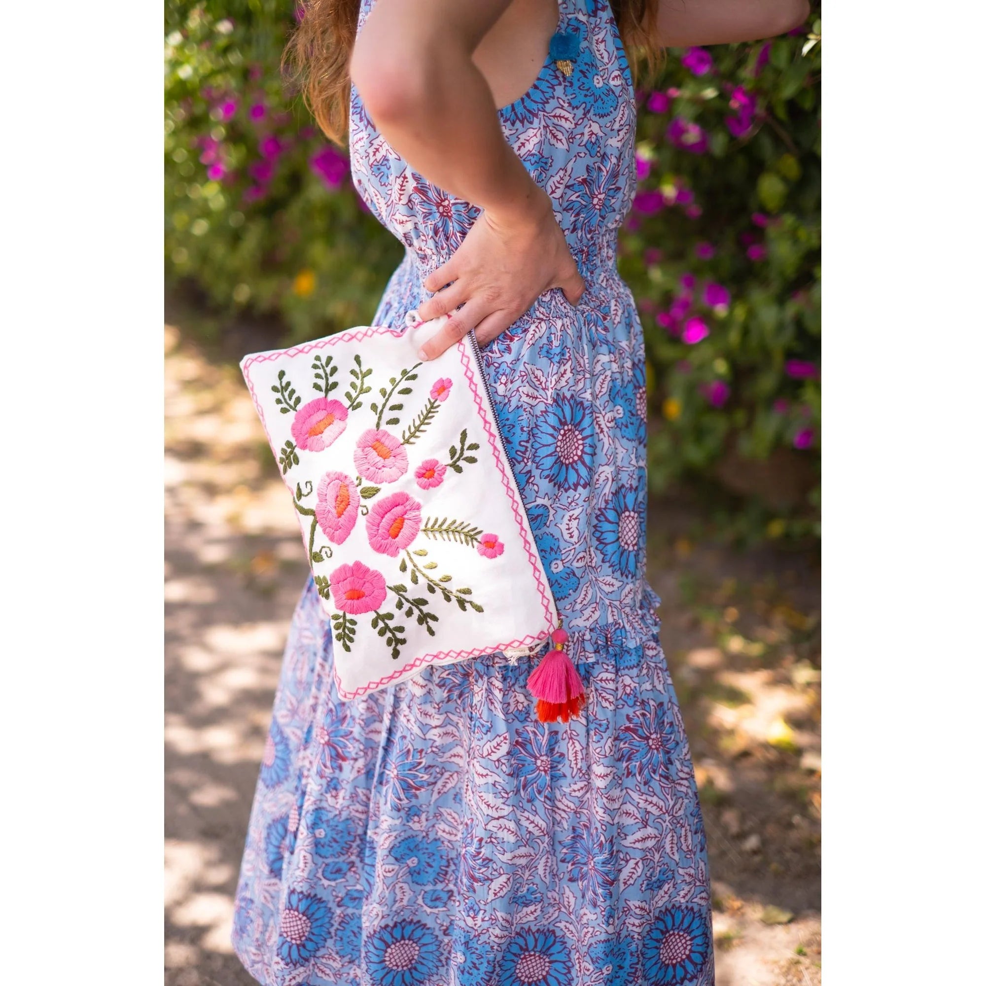 Flower Embroidered Pouch