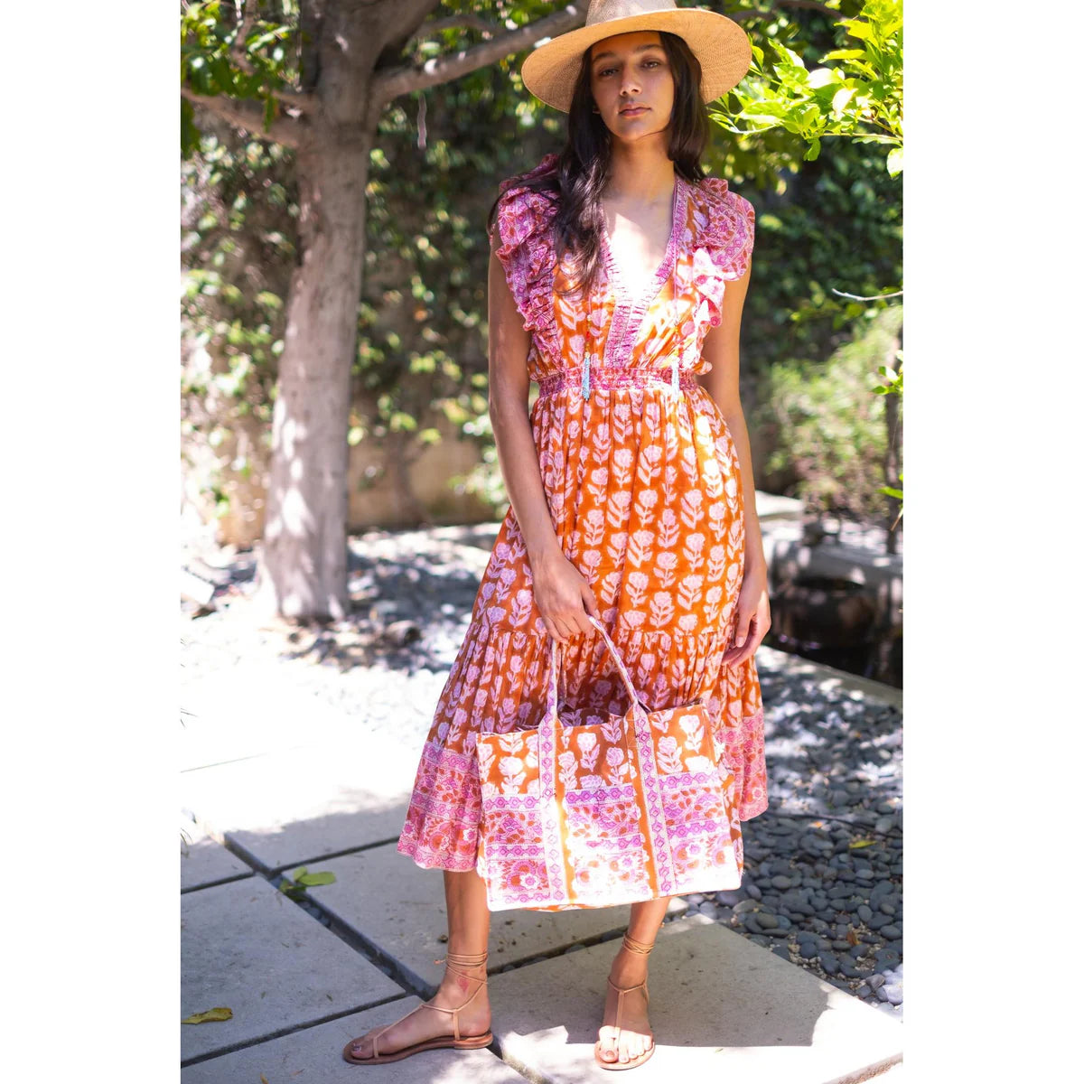 Canvas Tote in Mustard Pink Floral