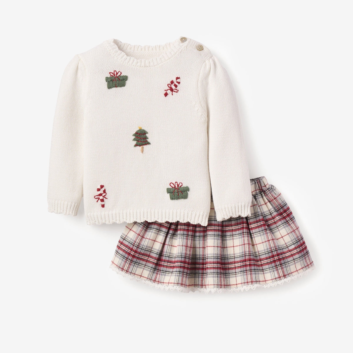 CHRISTMAS SWEATER + LANGLEY TARTAN SKIRT SET
