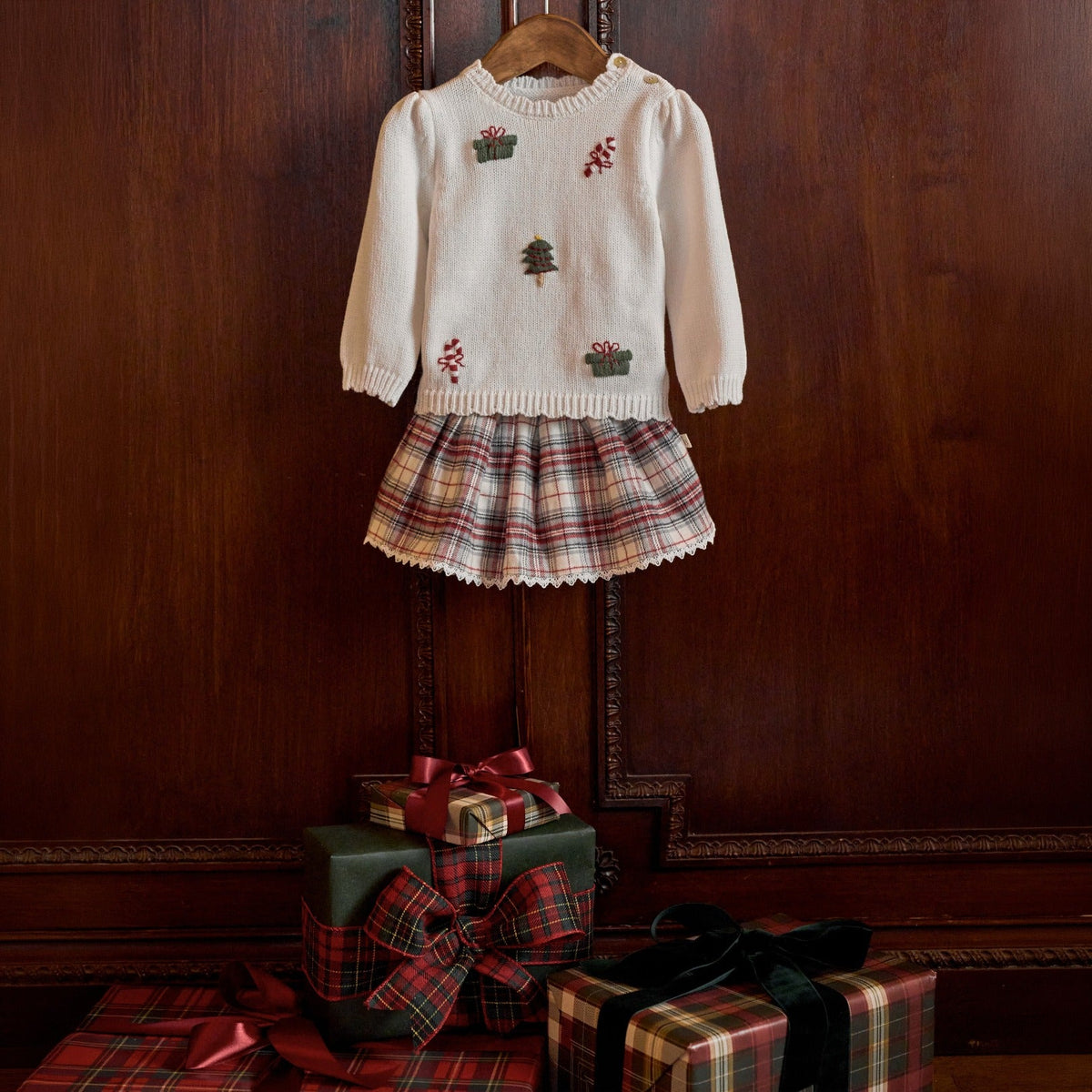 CHRISTMAS SWEATER + LANGLEY TARTAN SKIRT SET