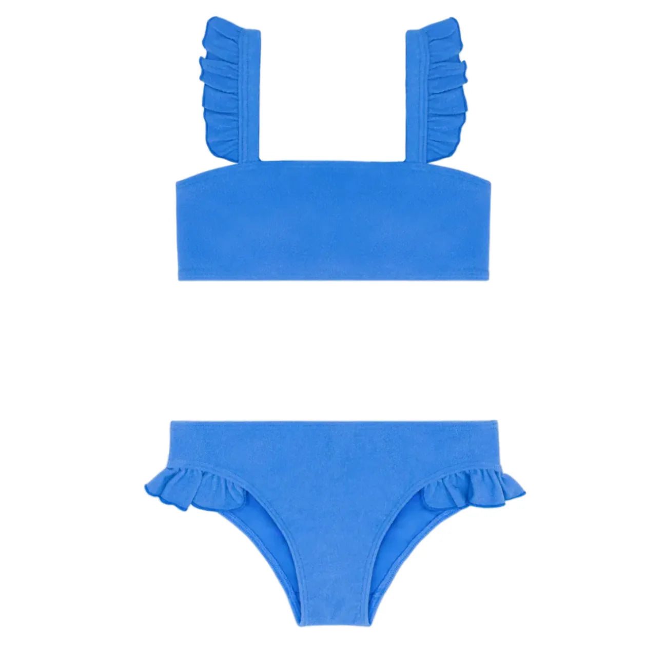 deep sea blue terry ruffle strap bandeau bikini