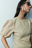 OSAKA DESERT FAUX LEATHER AND POPLIN BLOUSE