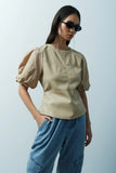 OSAKA DESERT FAUX LEATHER AND POPLIN BLOUSE