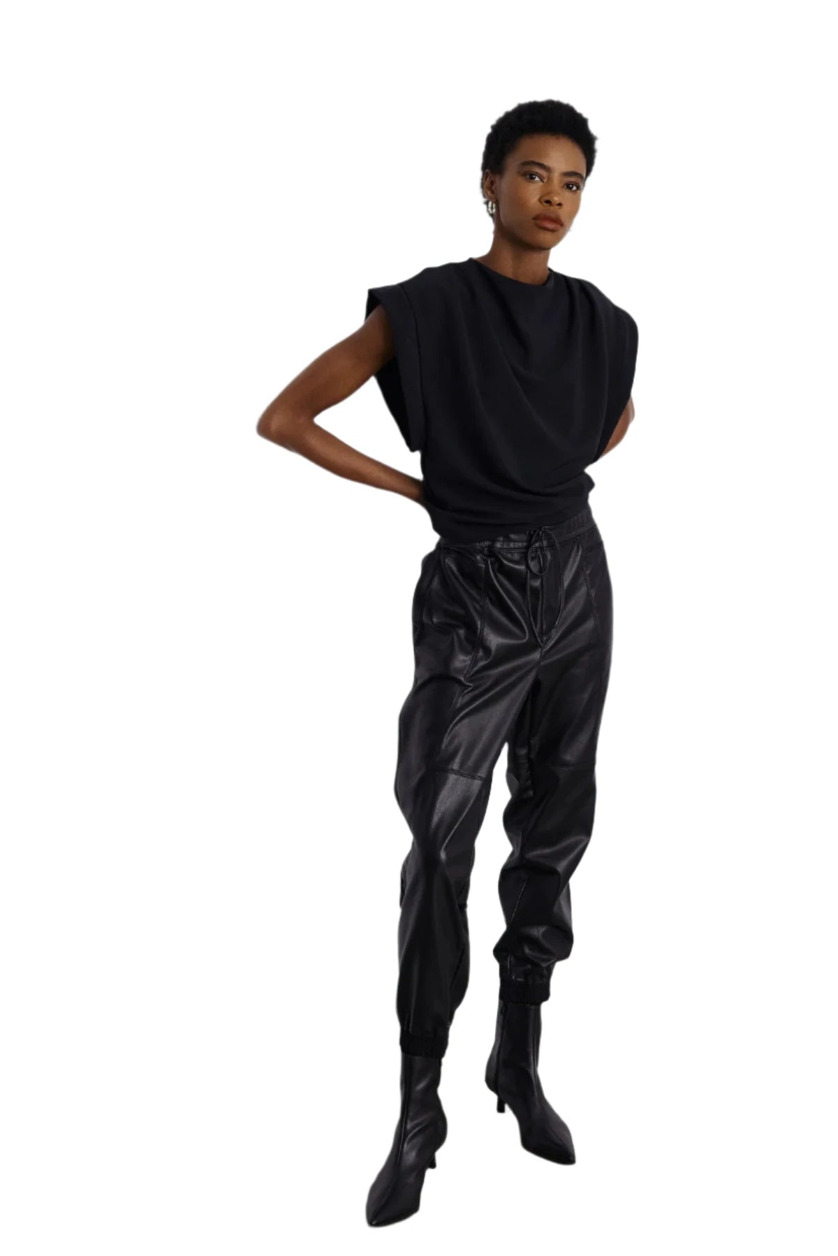 CABO BLACK FAUX LEATHER JOGGER