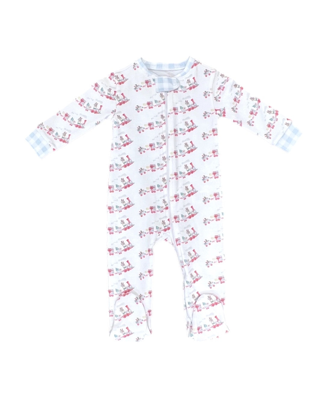 Boys One Piece Zip Up Jammies, Christmas Train