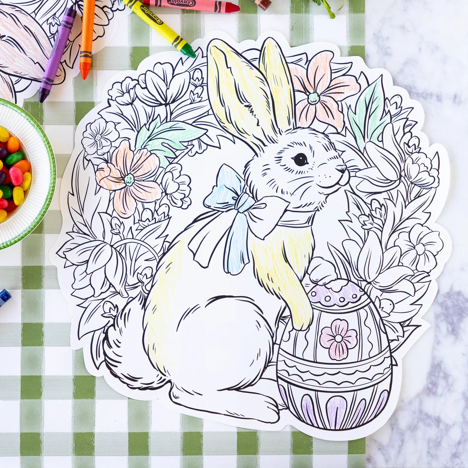 Die-cut Coloring Bunny Wreath Placemat