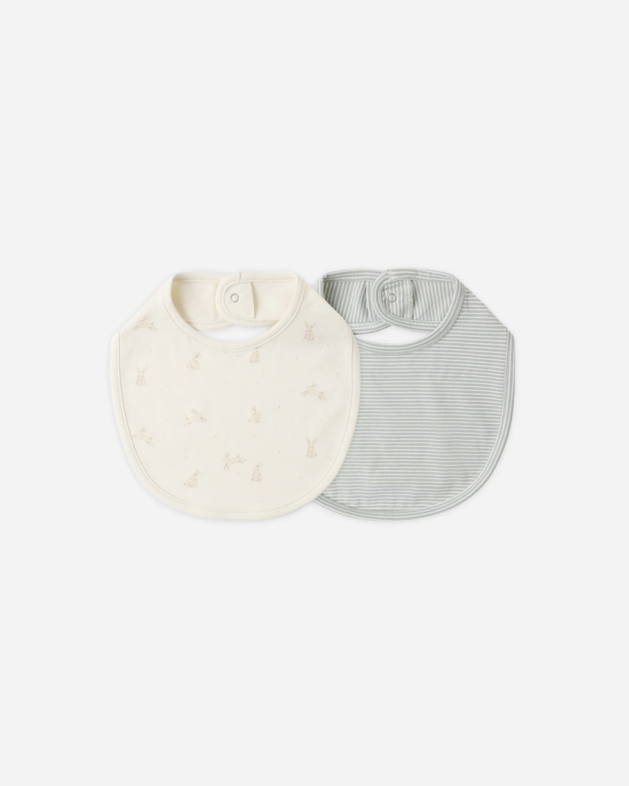 Jersey Snap Bib Pack Bunnies, Sage Microstripe
