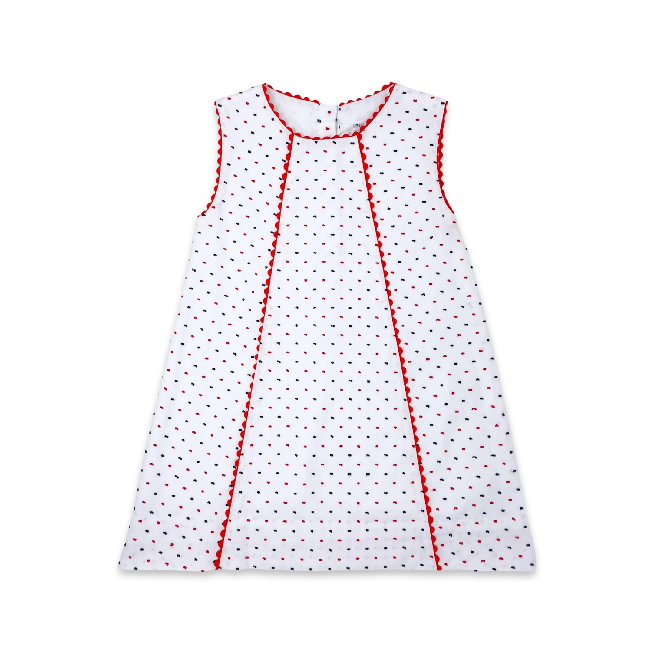 Amelia Aline Dress - Navy and Red Swiss Dot