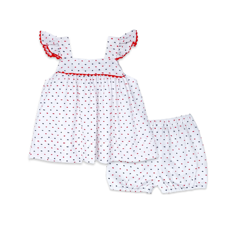 Sally Swing Set - Navy and Red Swiss Dot