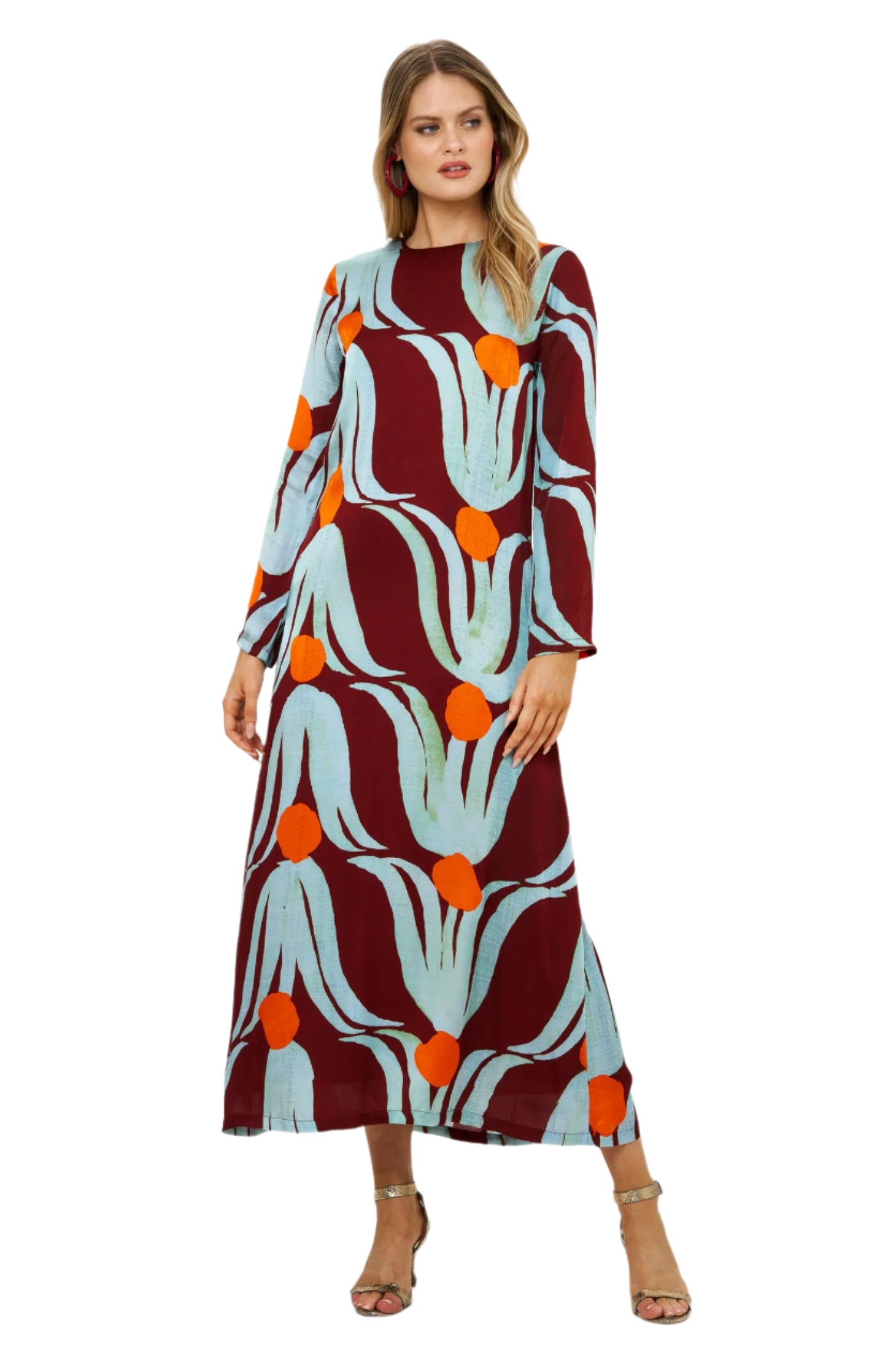 LONG SLEEVE SHIFT MAXI- TULIP ORANGE